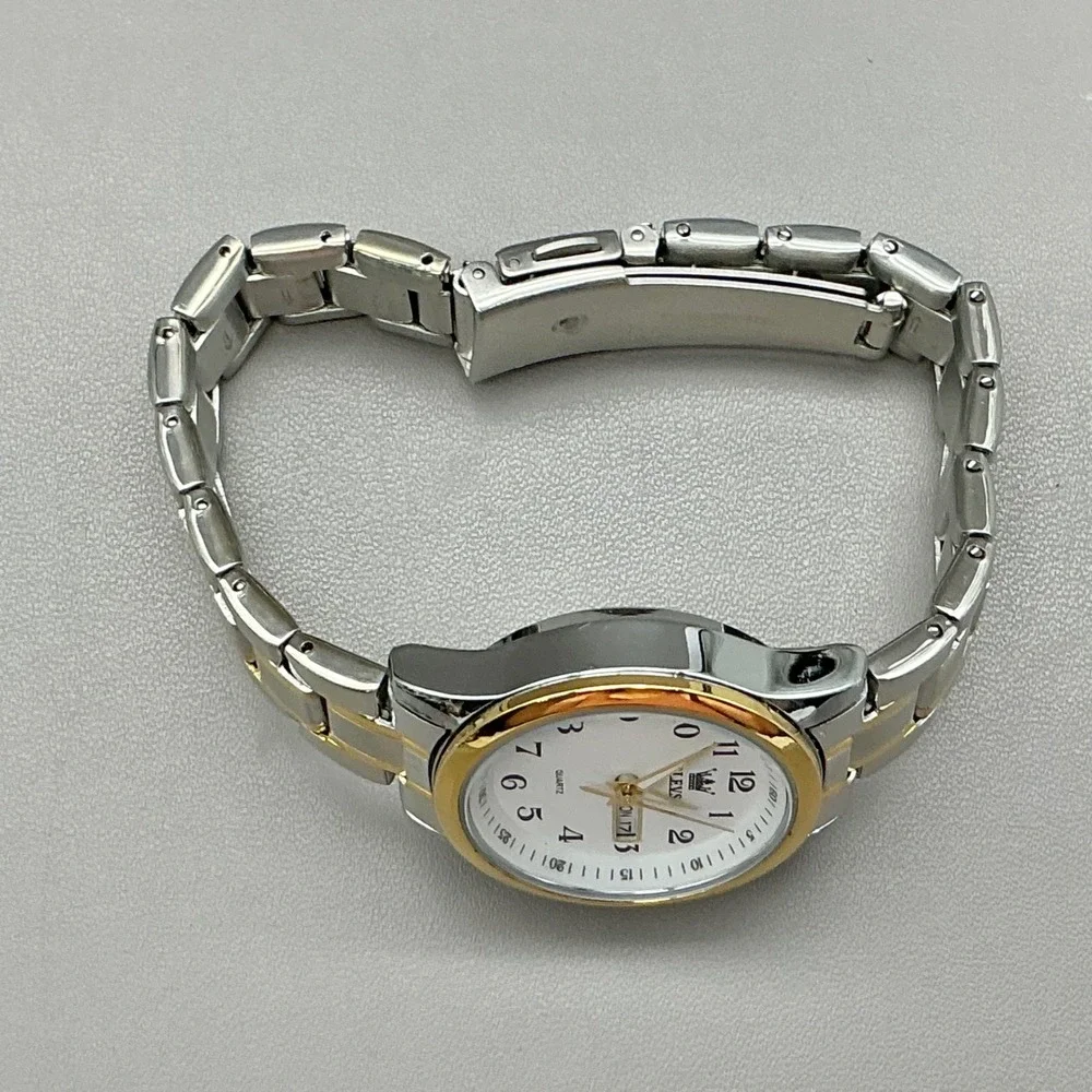 OLEVS Watch Women's Two Tone Stainless Steel Day Date Quartz 30mm NEW BATTERY